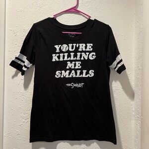 The Sandlot Black Graphic Tee with Striped Sleeves size XL